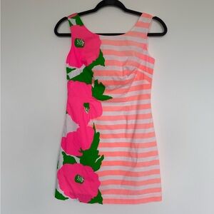Lilly Pulitzer Coral and White Striped Dress with Floral Accent - Size 00
